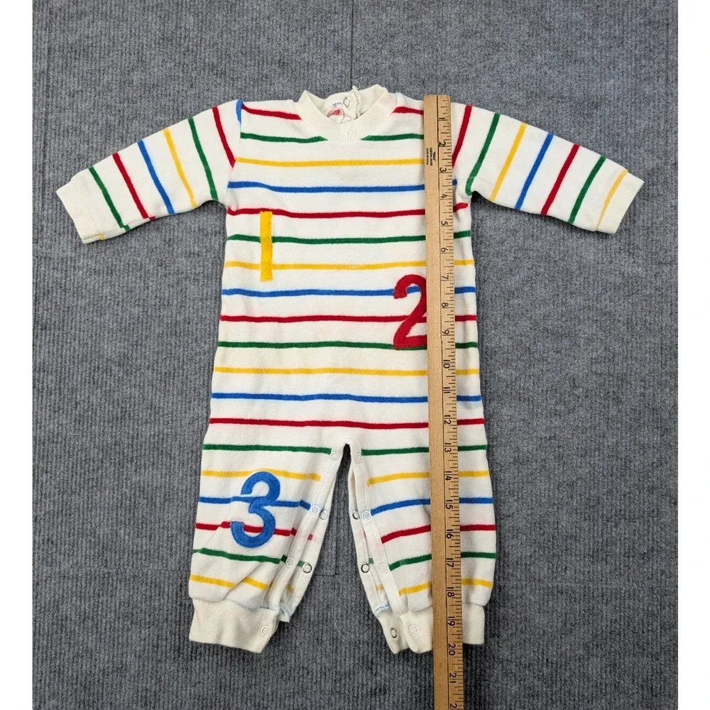 Vintage Kids One Piece Baby 3-6M Rainbow Colorful Velour Terry Retro Striped